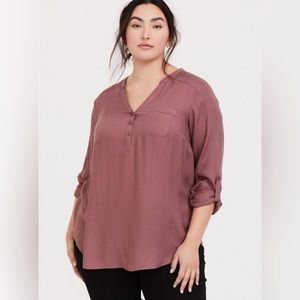 Twill Henley Tunic Top